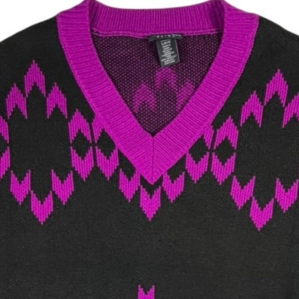 Wrangler Retro Southwestern Sweater Large Black Magenta Pink Aztec Print V-Neck